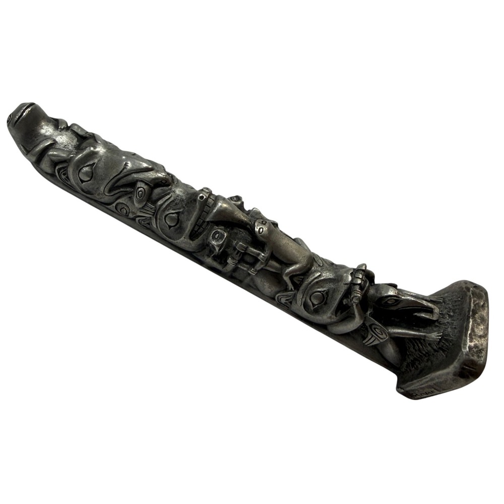 Boma Canada Fine Pewter Totem Pole Haida Style Raven Frog Bear Sculpture 6 Inch